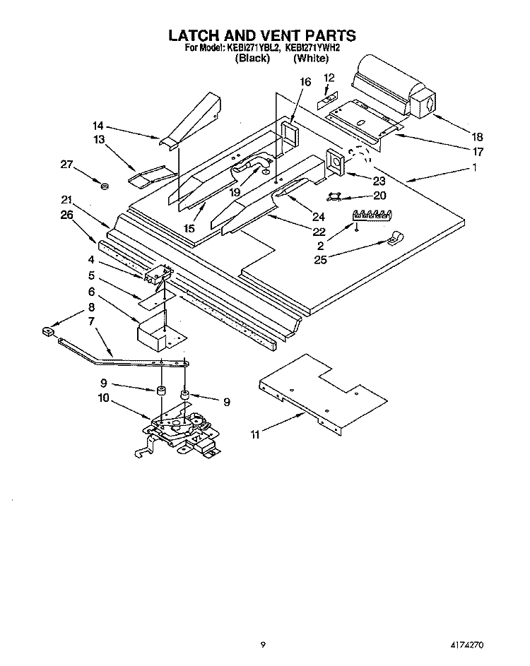 LATCH AND VENT Diagram and Parts List for KEBI271YWH2  KitchenAid Wall Oven