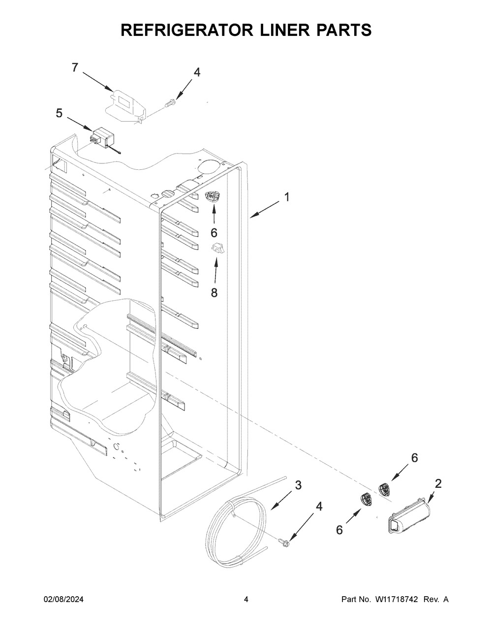 Refrigerator Liner Parts Diagram and Parts List for WRS321SDHB10  Whirlpool Refrigerator