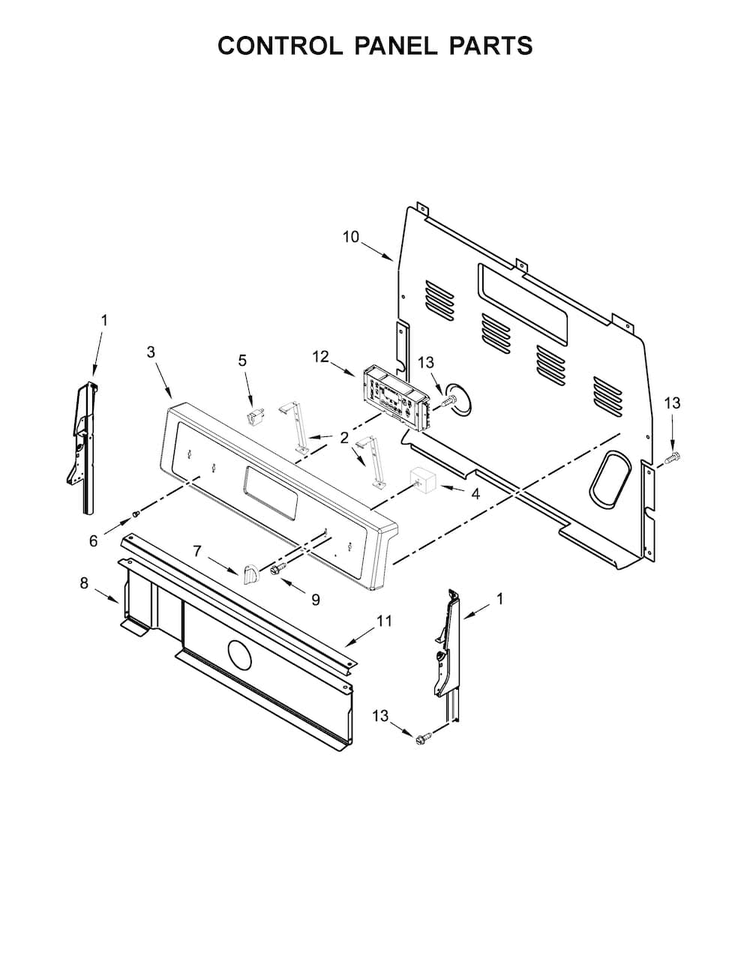 Control Panel Parts Diagram and Parts List for WFE515S0ED0  Whirlpool Range