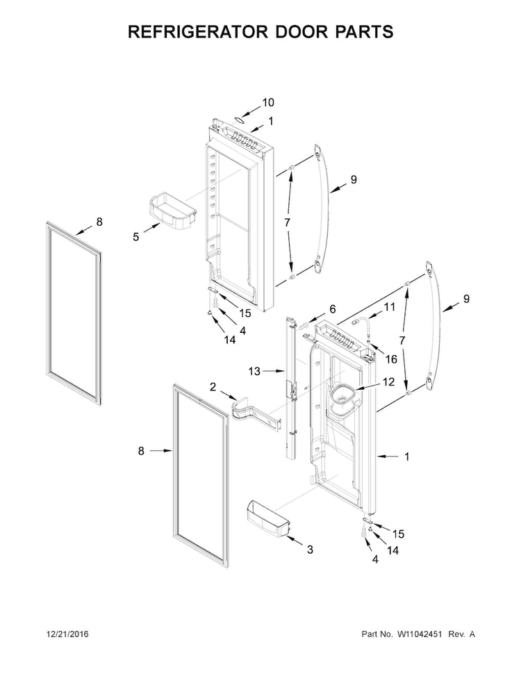 Refrigerator Door Parts Diagram and Parts List for WRX735SDBM04  Whirlpool Refrigerator