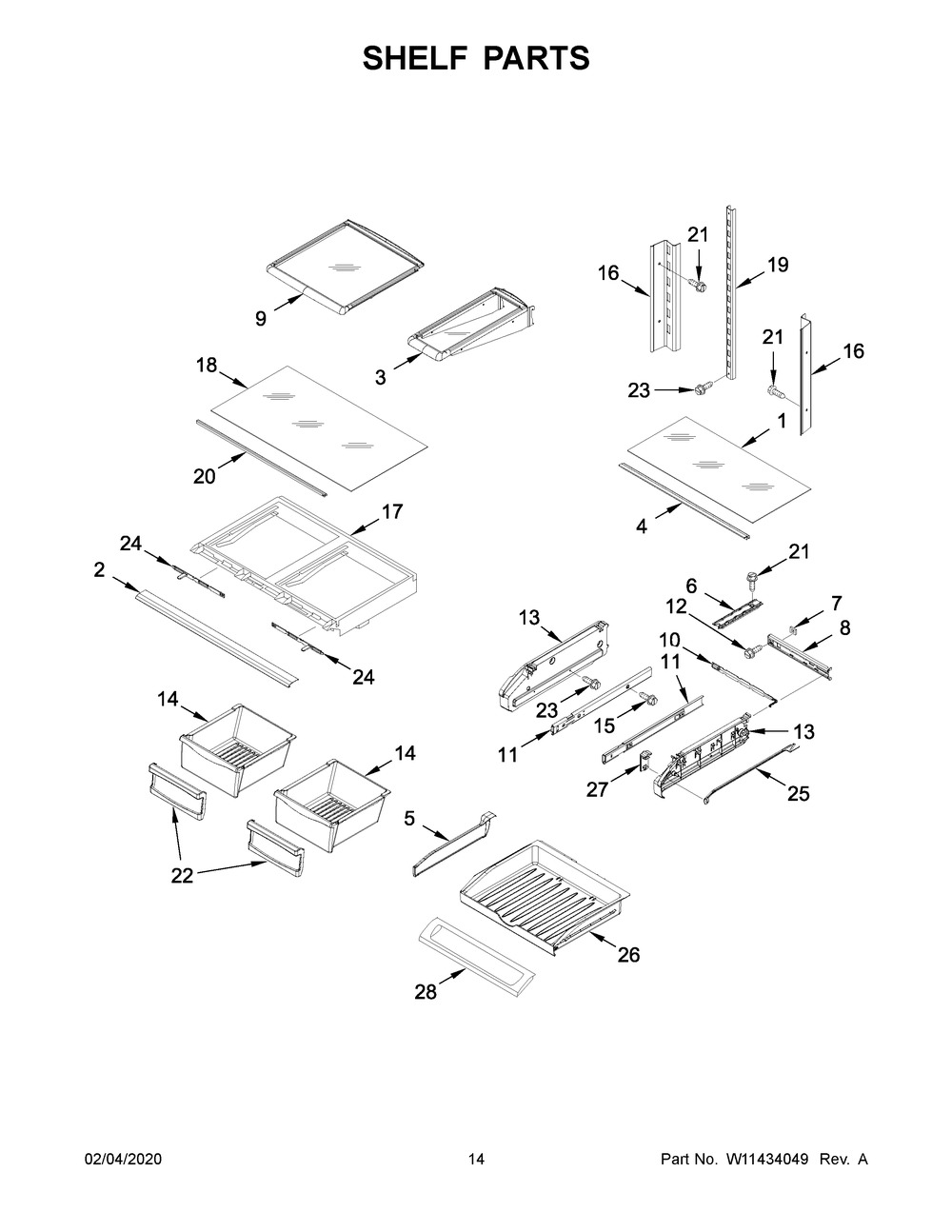 Shelf Parts Diagram and Parts List for WRF550CDHZ03  Whirlpool Refrigerator