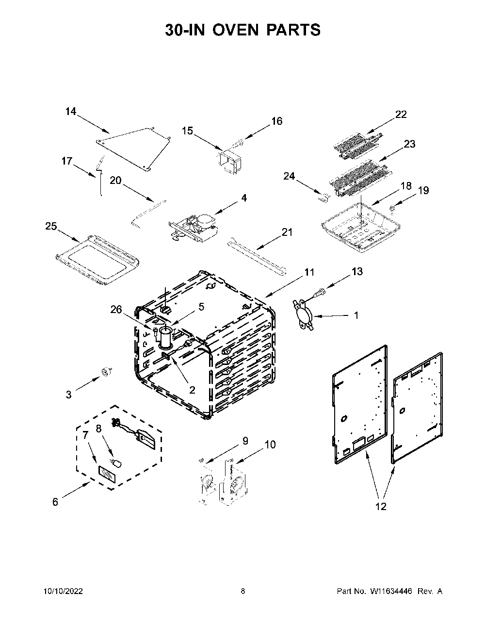30-In Oven Parts Diagram and Parts List for KFGC558JYP05  KitchenAid Range