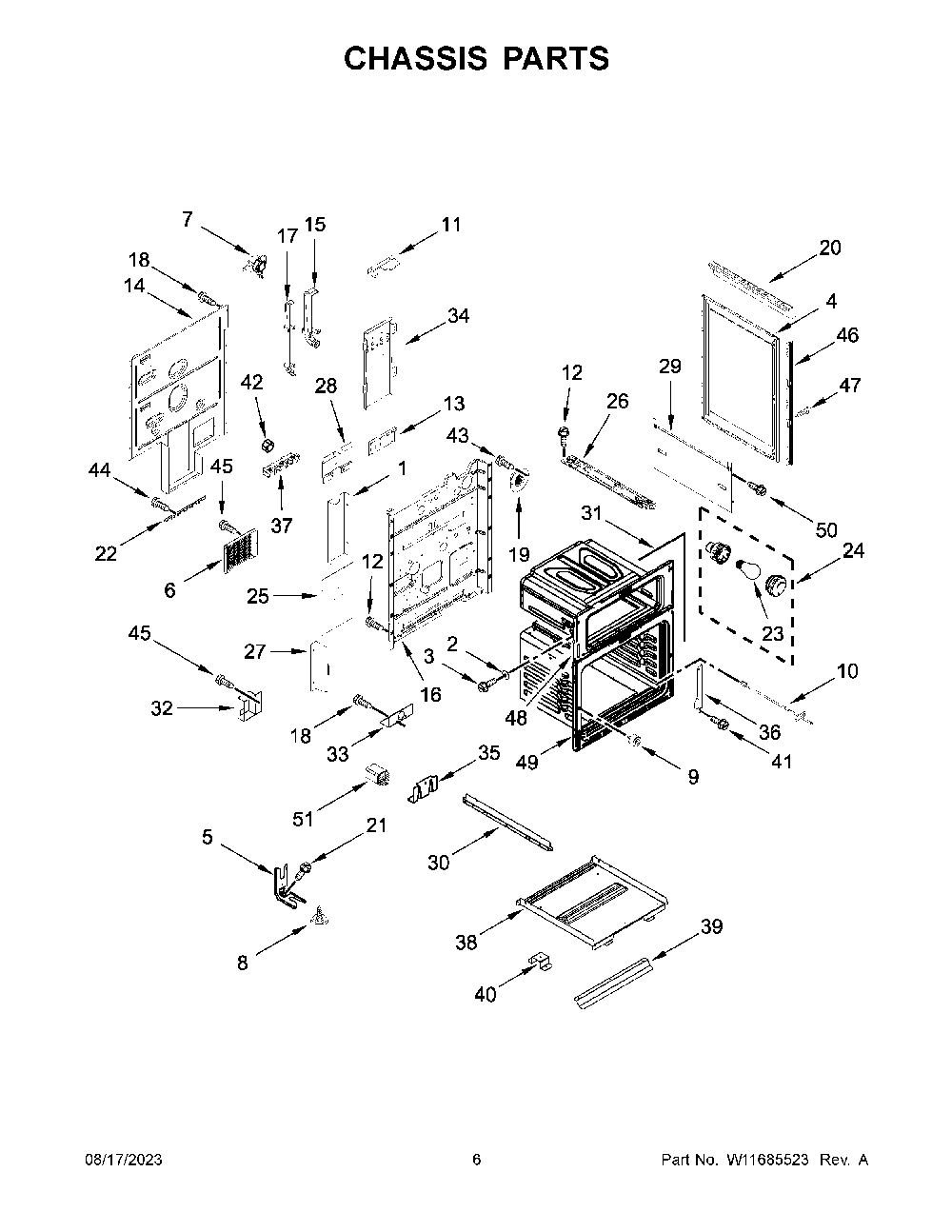 Chassis Parts Diagram and Parts List for YKFED500ESS6  KitchenAid Range