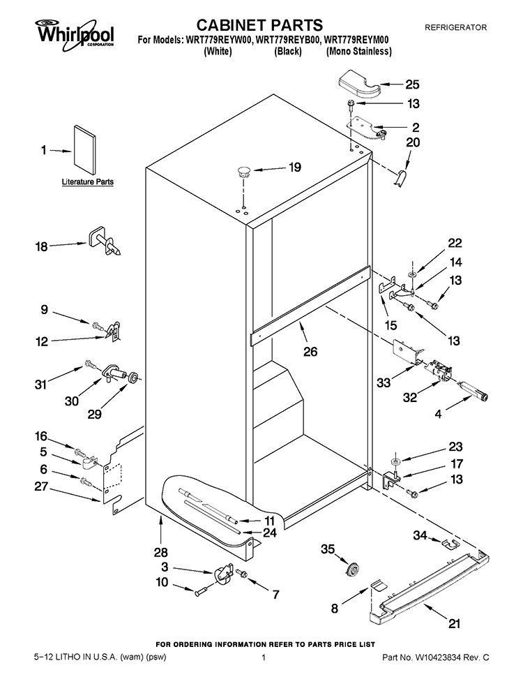 CABINET PARTS Diagram and Parts List for WRT779REYM00  Whirlpool Refrigerator