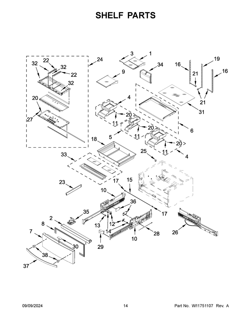 08 - Shelf Parts Diagram and Parts List for WRMF7736PZ01  Whirlpool Refrigerator