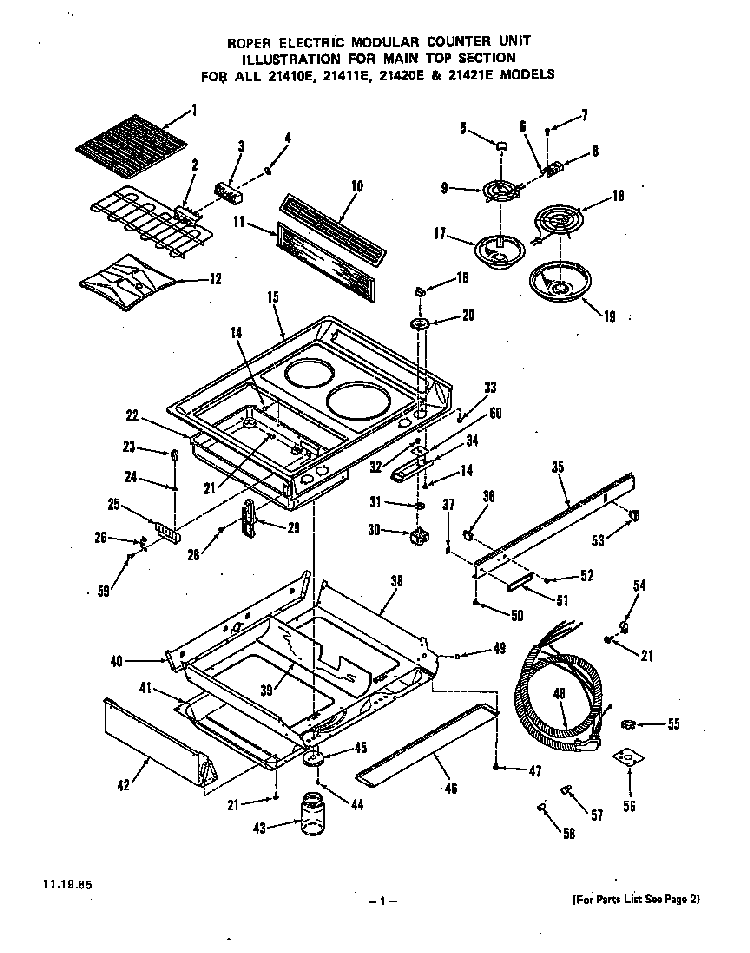 Main Top Diagram and Parts List for 2142*0E  Roper Range