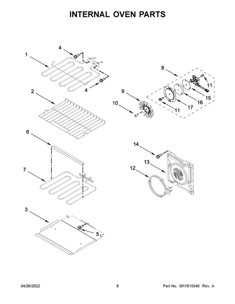 Internal Oven Parts Diagram and Parts List for WOC75EC0HS20  Whirlpool Microwave Oven Combo