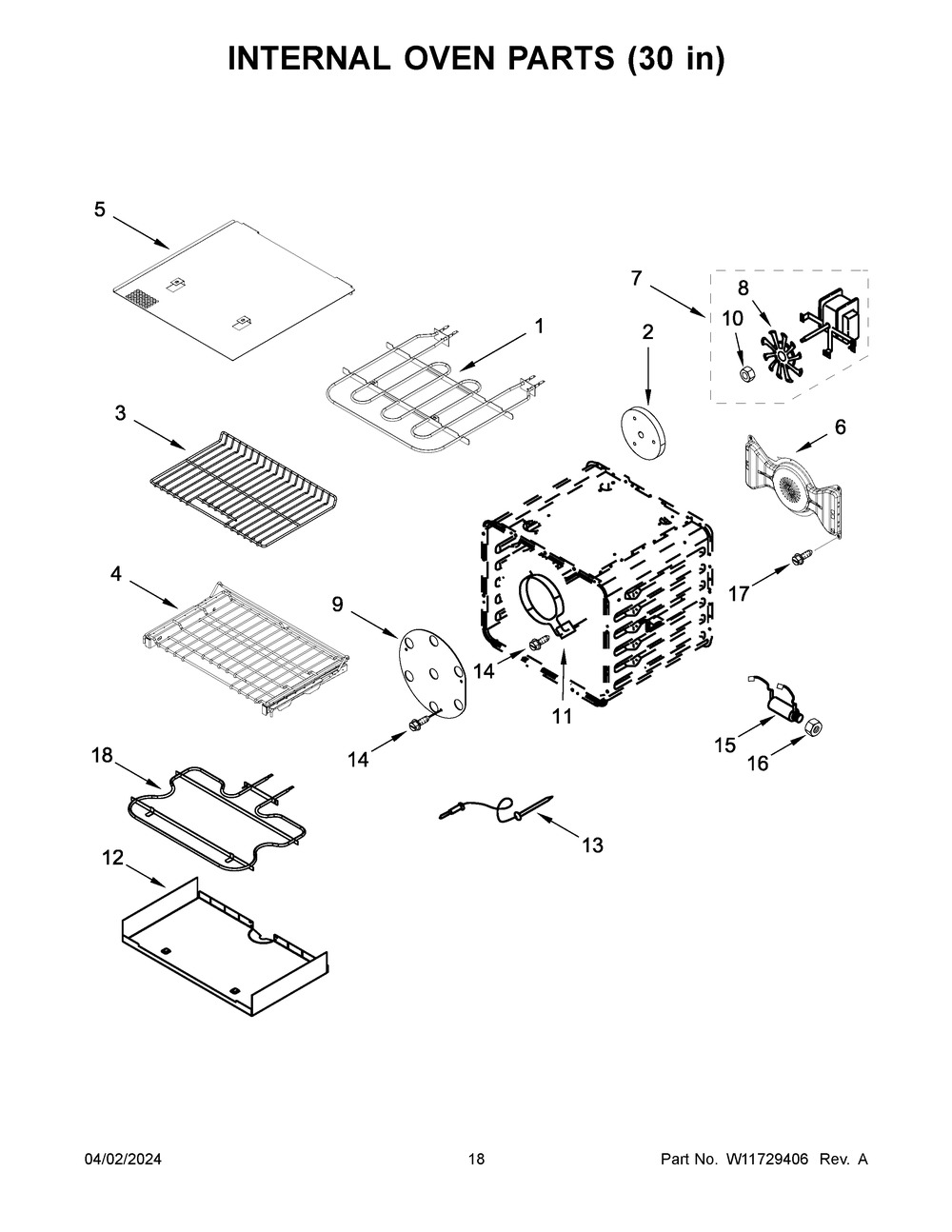 Internal Oven Parts (30 In) Diagram and Parts List for KFDC558JBK03  KitchenAid Range