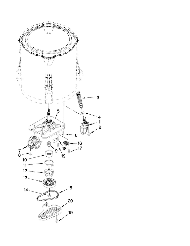 Gearcase, Motor And Pump Parts Diagram and Parts List for 11028002012  Kenmore Washer