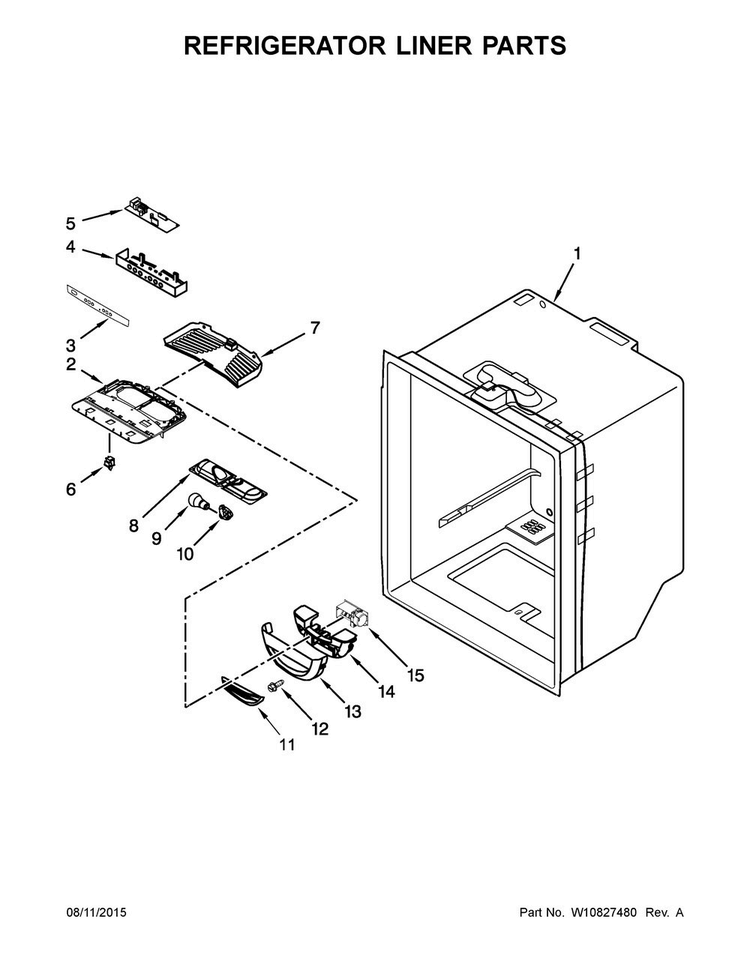 Refrigerator Liner Parts Diagram and Parts List for 5GBB2258EA00  Whirlpool Refrigerator