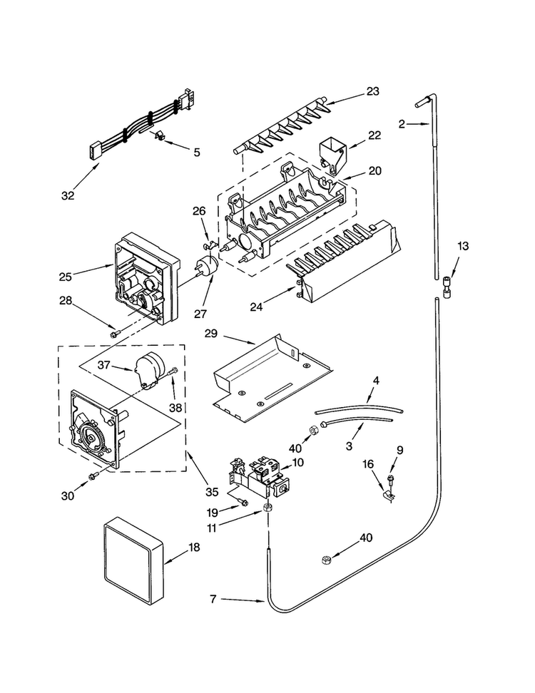 Icemaker Diagram and Parts List for KSRB25FKBL02  KitchenAid Refrigerator