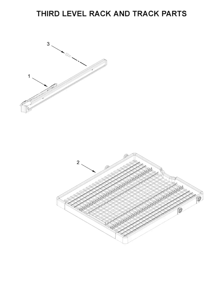 Third Level Rack And Track Parts Diagram and Parts List for WDT970SAHB0  Whirlpool Dishwasher