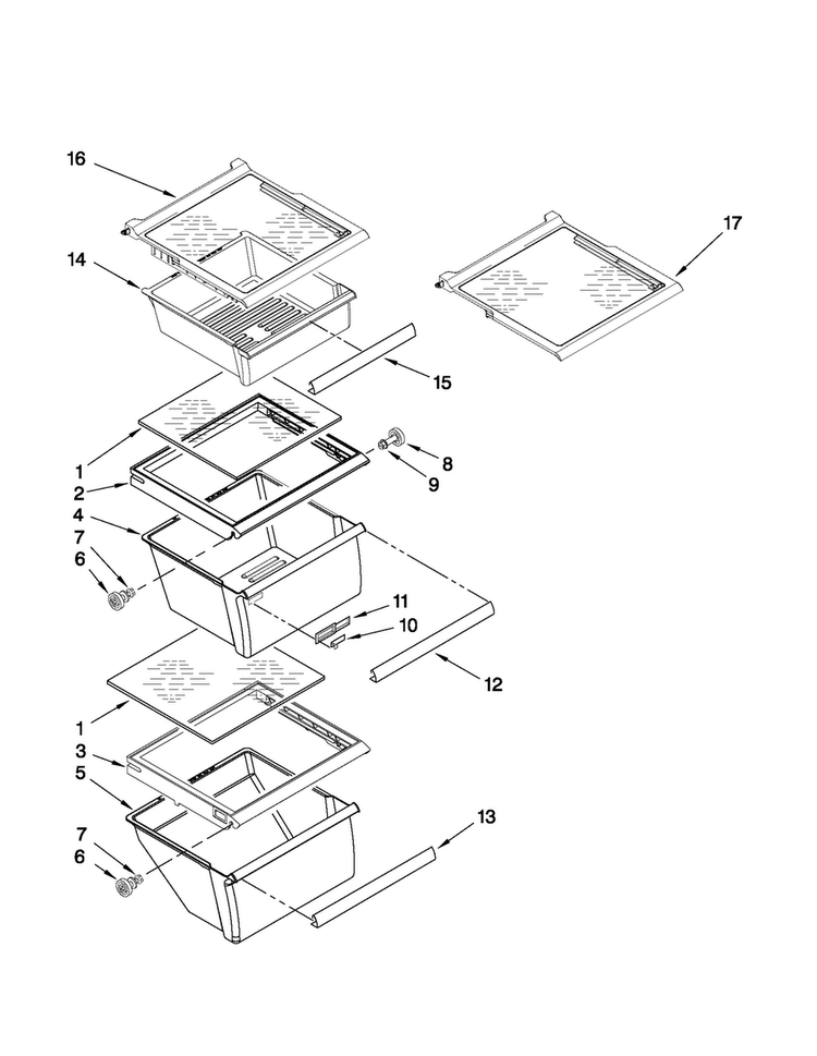 Refrigerator Shelf Parts Diagram and Parts List for 10651593011  Kenmore Refrigerator
