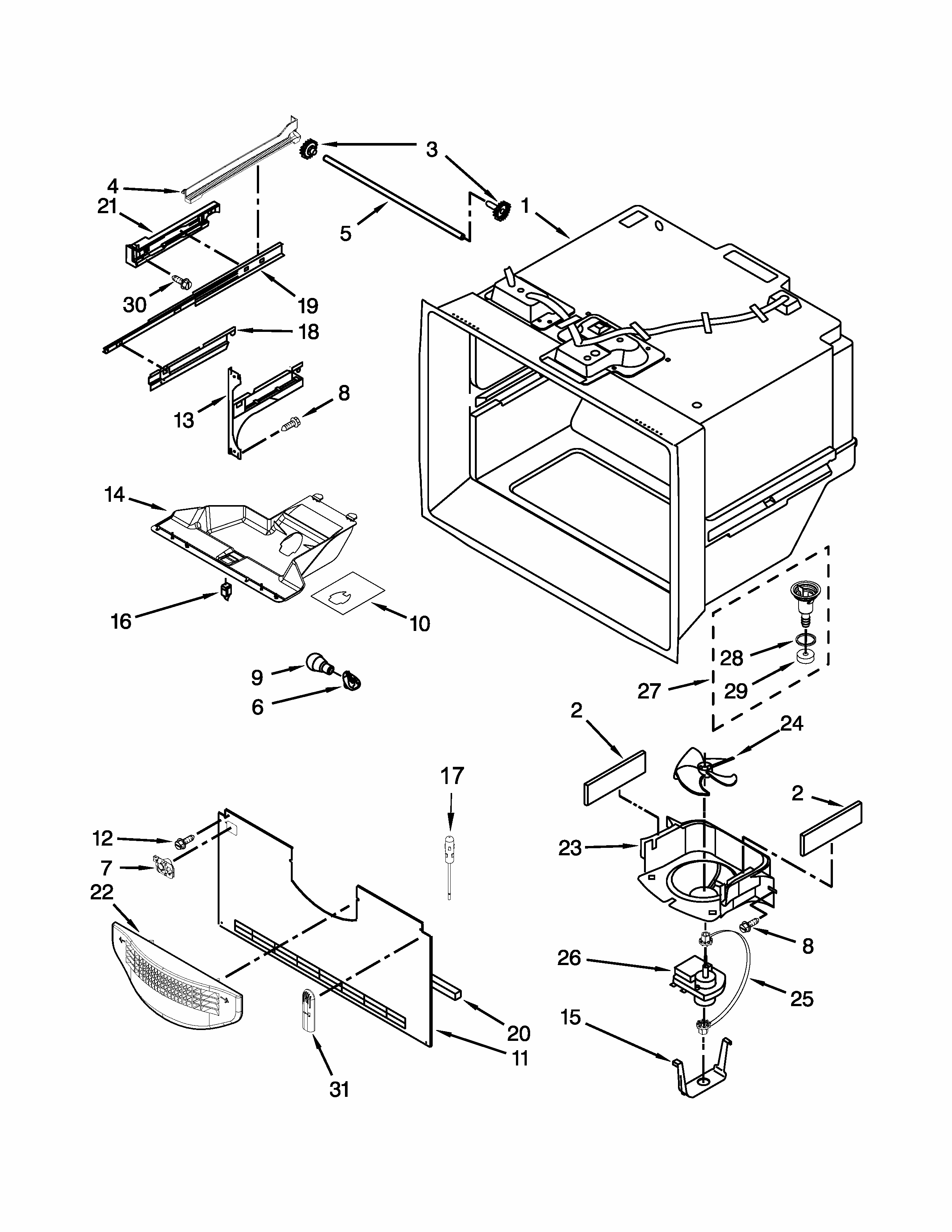 Freezer Liner Parts Diagram and Parts List for IX3HHEXDSM00  Whirlpool Refrigerator