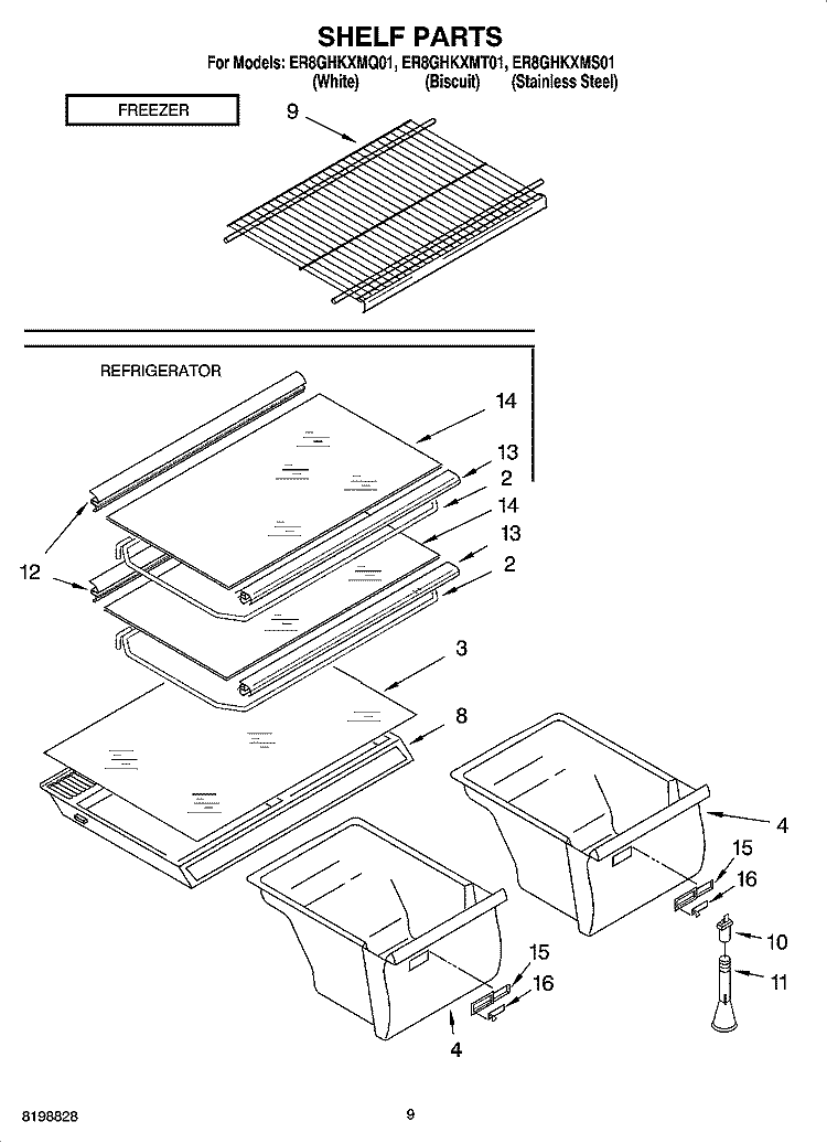 SHELF PARTS, OPTIONAL PARTS Diagram and Parts List for ER8GHKXMT01  Whirlpool Refrigerator
