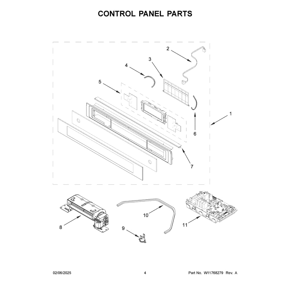 Control Panel Parts Diagram and Parts List for YWOS52ES4MZ01  Whirlpool Wall Oven
