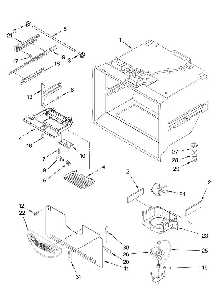 Freezer Liner Parts Diagram and Parts List for GX5FHTXTS11  Whirlpool Refrigerator