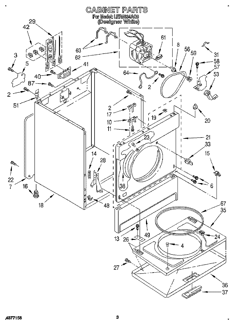 SECTION Diagram and Parts List for LER5634AQ0  Whirlpool Dryer