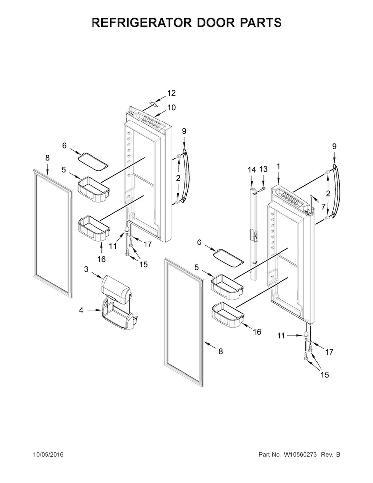 Refrigerator Door Parts Diagram and Parts List for KFCS22EVMS8  KitchenAid Refrigerator