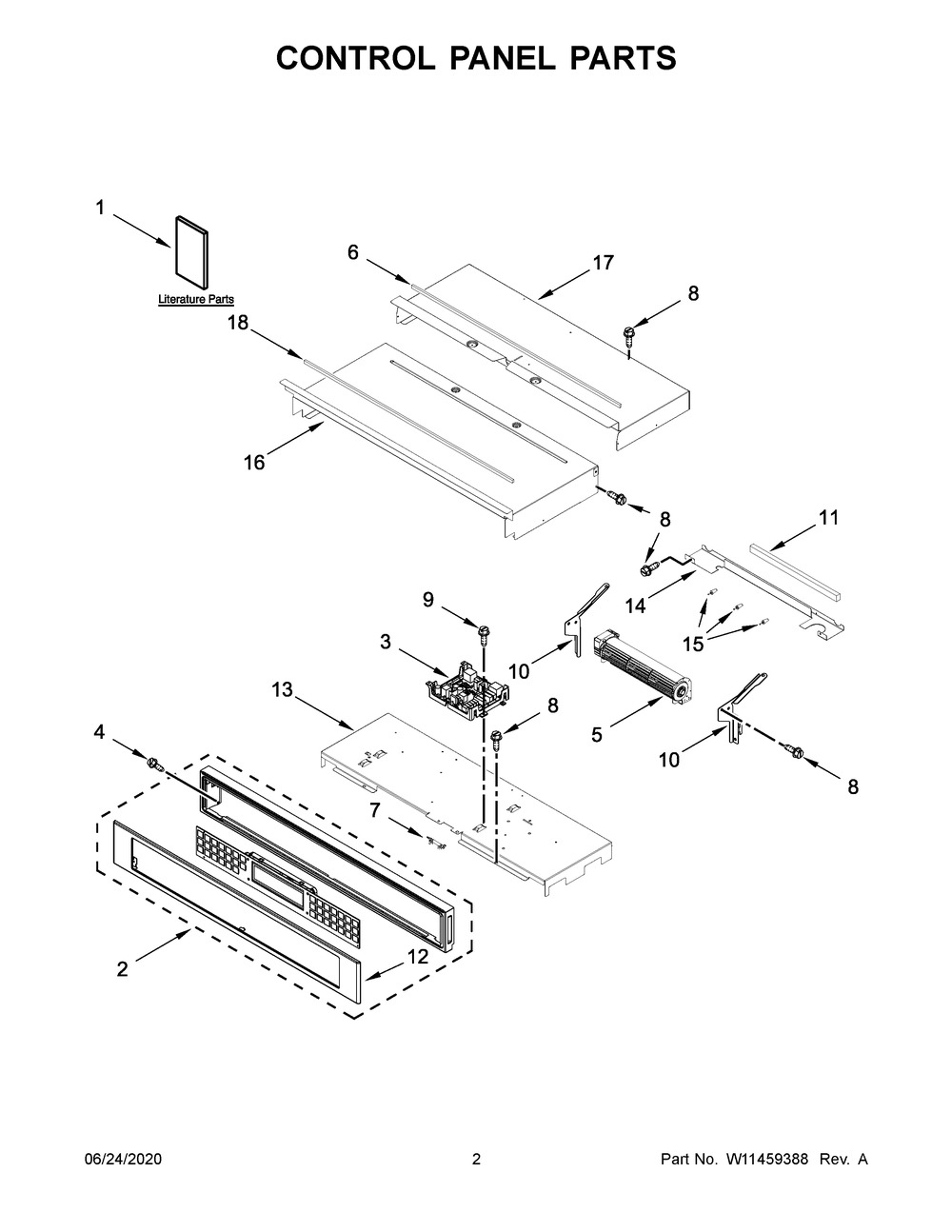 Control Panel Parts Diagram and Parts List for KODE300ESS05  Whirlpool Microwave Oven Combo