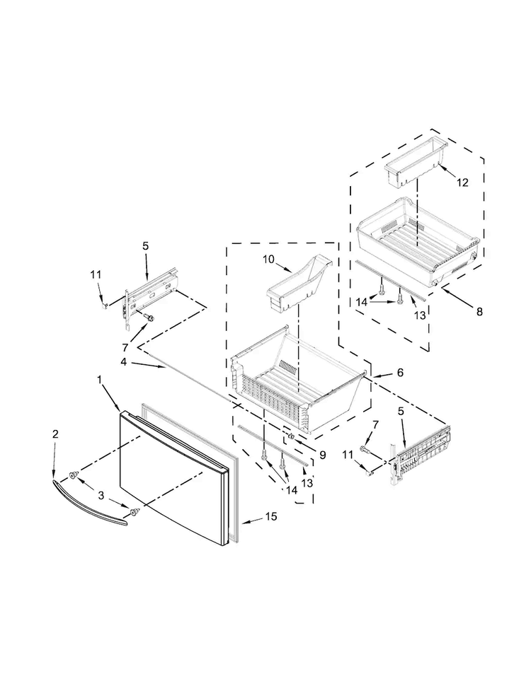 Freezer Door Parts Diagram and Parts List for WRF736SDAW13  Whirlpool Refrigerator