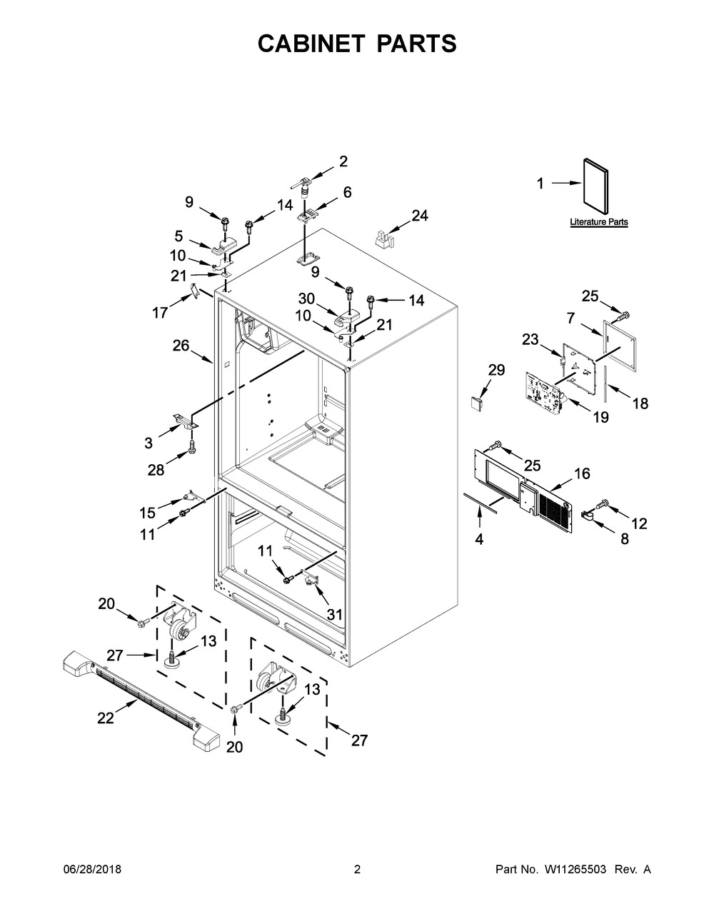 Cabinet Parts Diagram and Parts List for WRF555SDFZ08  Whirlpool Refrigerator