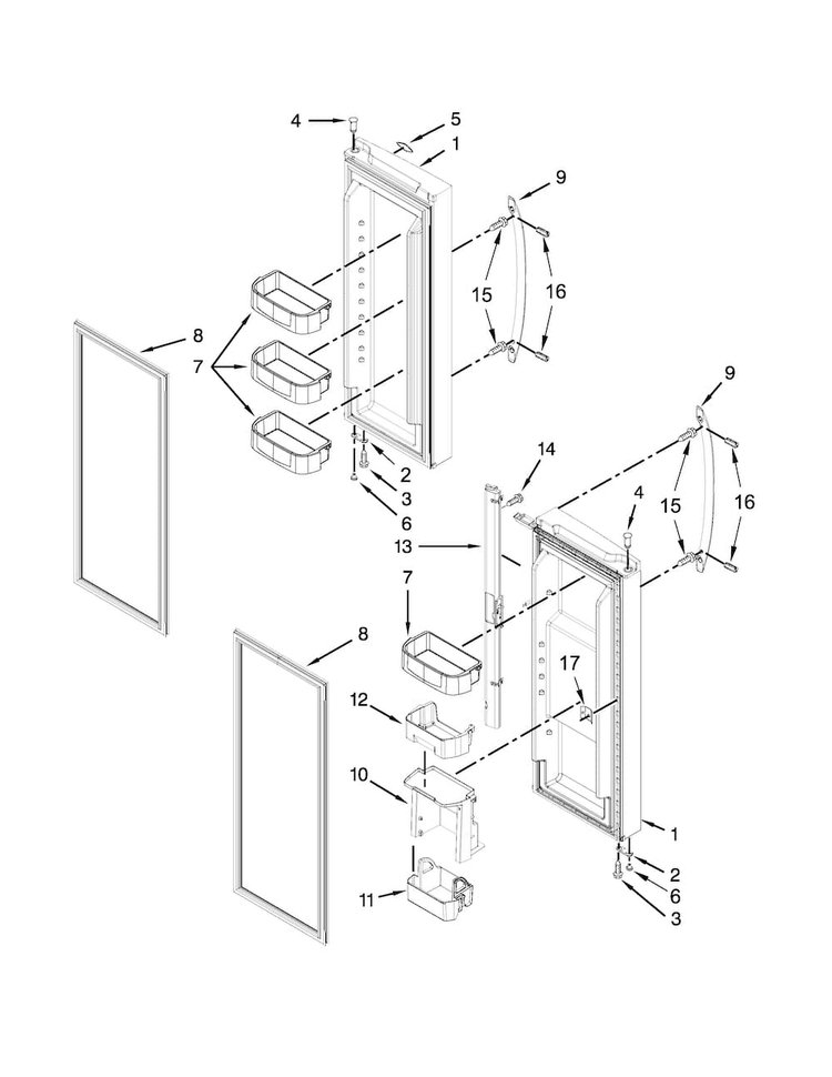 Refrigerator Door Parts Diagram and Parts List for WRF560SMYM04  Whirlpool Refrigerator