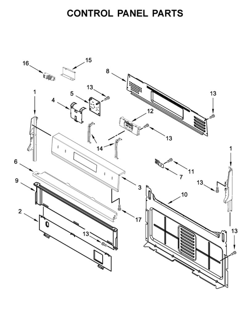 Control Panel Parts Diagram and Parts List for WFG535S0JZ1  Whirlpool Range