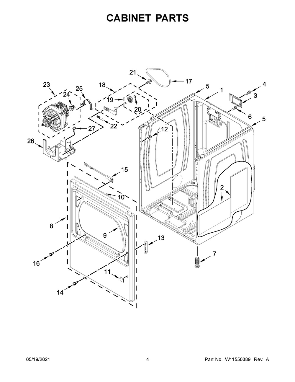 Cabinet Parts Diagram and Parts List for MED6230HC2  Whirlpool Dryer