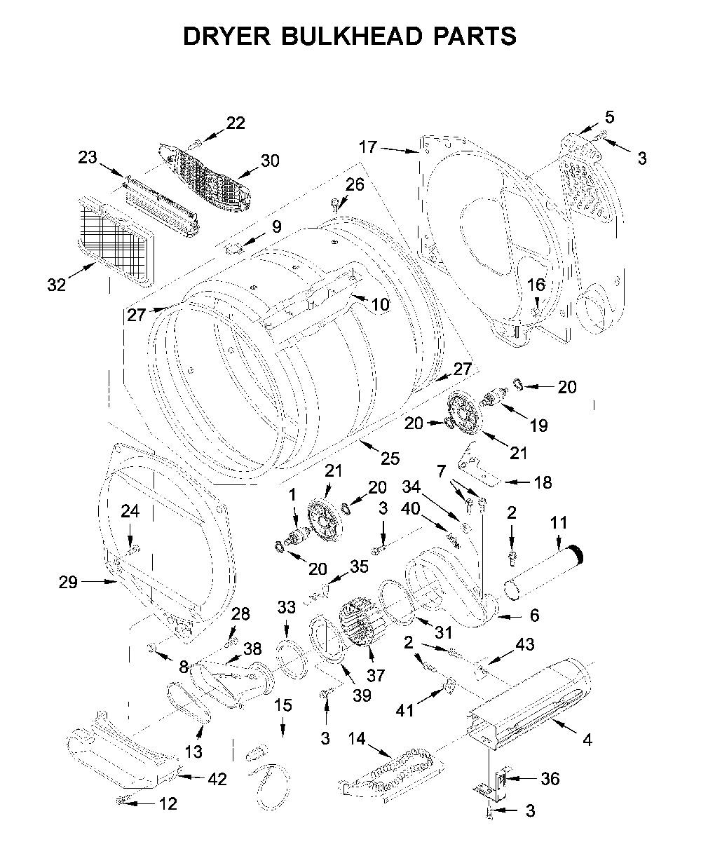 Dryer bulkhead parts Diagram and Parts List for YWET4027HW1  Whirlpool Washer Dryer Combo