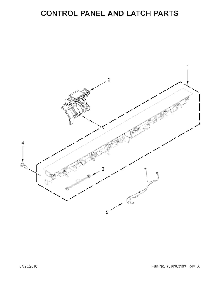Control Panel And Latch Parts Diagram and Parts List for KDTM384ESS1  KitchenAid Dishwasher