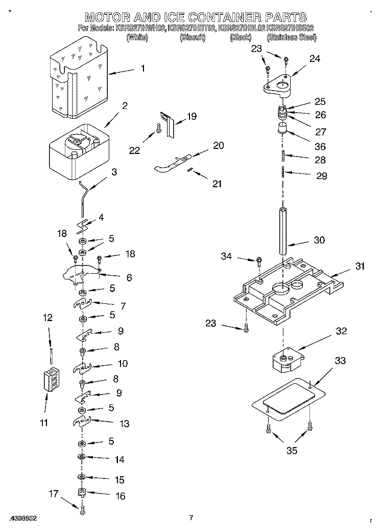 MOTOR AND ICE CONTAINER Diagram and Parts List for KSRS27IHWH02  KitchenAid Refrigerator