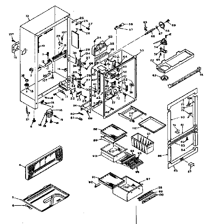 Cabinet Parts Diagram and Parts List for 106W18GL1  Kenmore Refrigerator