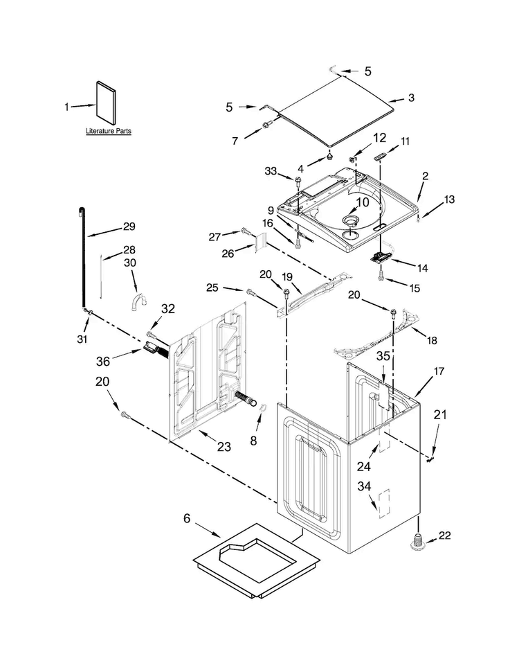 Top And Cabinet Parts Diagram and Parts List for WTW7040DW0  Whirlpool Washer