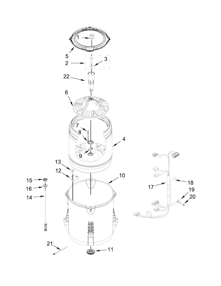Basket And Tub Parts Diagram and Parts List for 7MWTW4925EW0  Whirlpool Washer