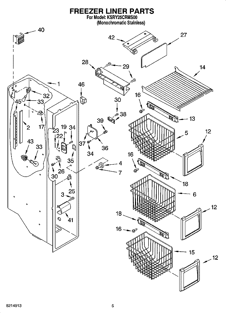 FREEZER LINER PARTS Diagram and Parts List for KSRY25CRMS00  KitchenAid Refrigerator