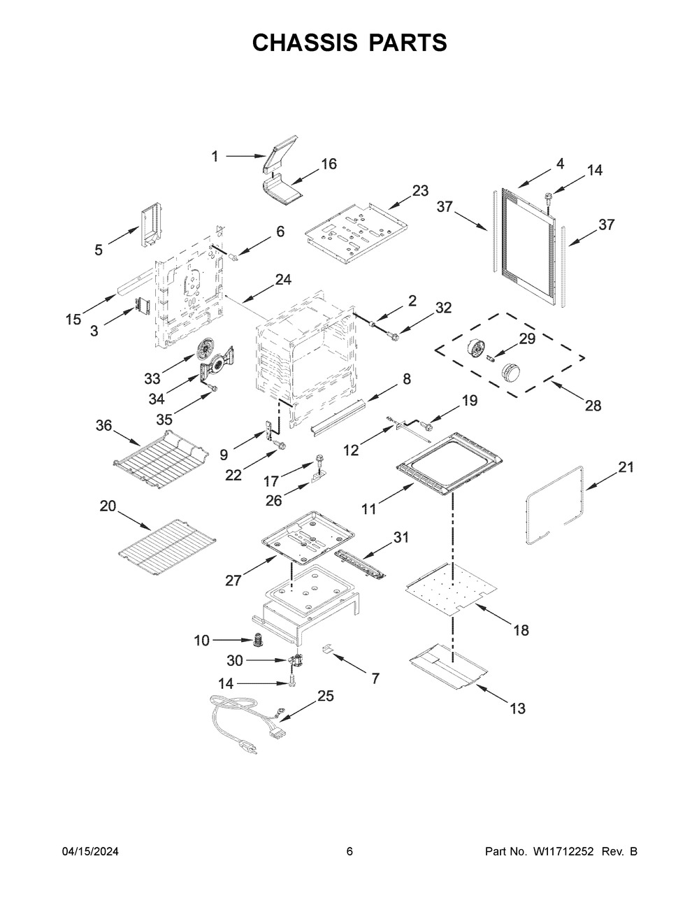 Chassis Parts Diagram and Parts List for KFGG504KPS4  KitchenAid Range