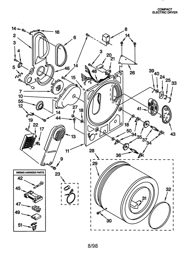Bulkhead Diagram and Parts List for LDR3822DQ3  Whirlpool Dryer