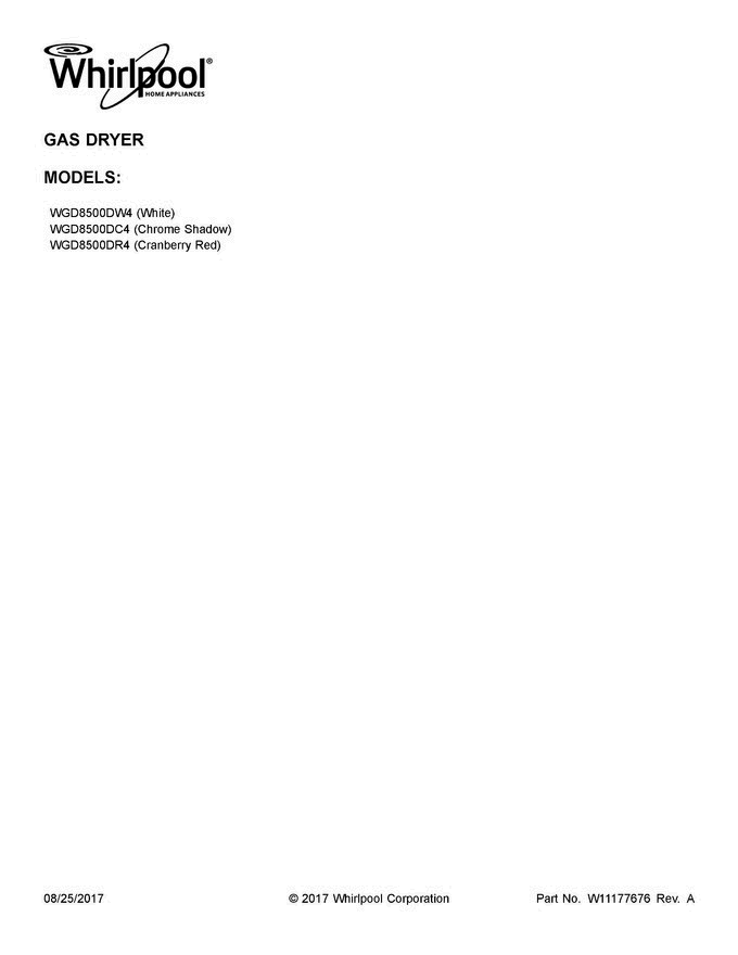 01 - Cover Sheet Diagram and Parts List for WGD8500DC4  Whirlpool Dryer