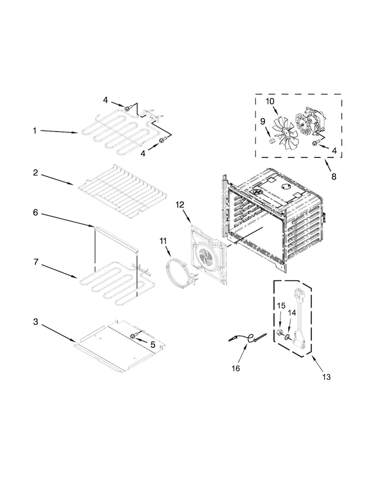 Internal Oven Parts Diagram and Parts List for WOS97ES0ES00  Whirlpool Wall Oven