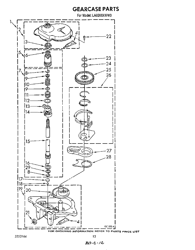 GEARCASE Diagram and Parts List for LA8200XWW0  Whirlpool Washer