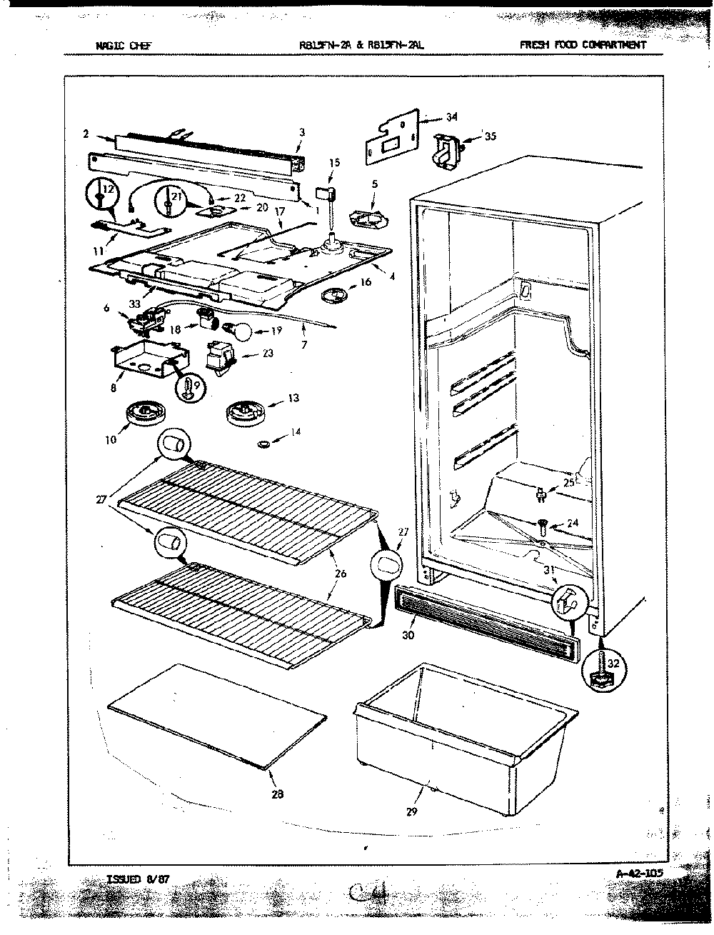 03 - Fresh Food Compartment Diagram and Parts List for RB15FA-2A  Whirlpool Refrigerator