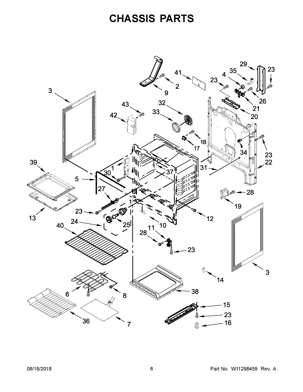 Chassis Parts Diagram and Parts List for WFE775H0HV1  Whirlpool Range