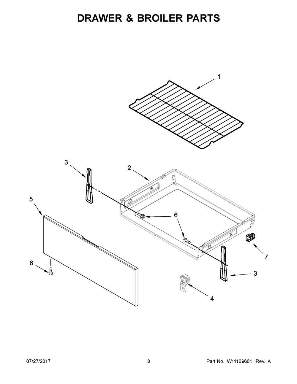 Drawer & Broiler Parts Diagram and Parts List for IES426AS1  Whirlpool Range