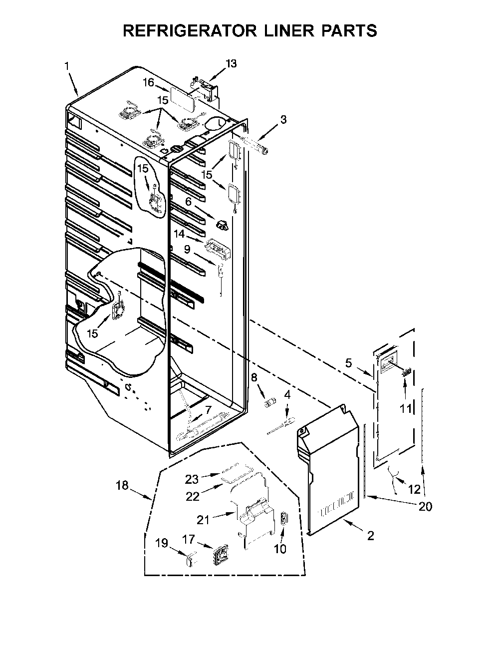 Refrigerator liner parts Diagram and Parts List for 10651762511  Kenmore Refrigerator