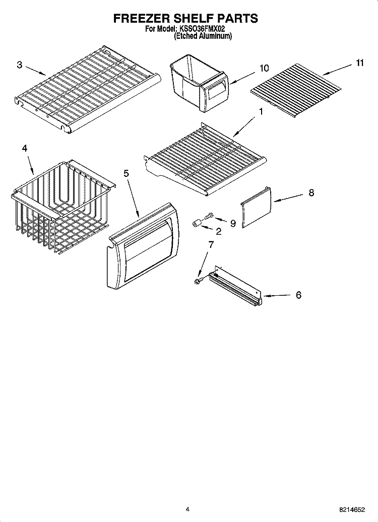 FREEZER SHELF PARTS Diagram and Parts List for KSSO36FMX02  KitchenAid Refrigerator