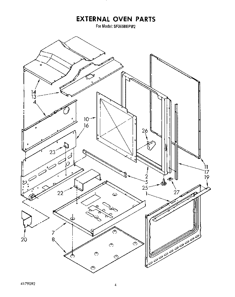 EXTERNAL OVEN Diagram and Parts List for SF365BEPW2  Whirlpool Range