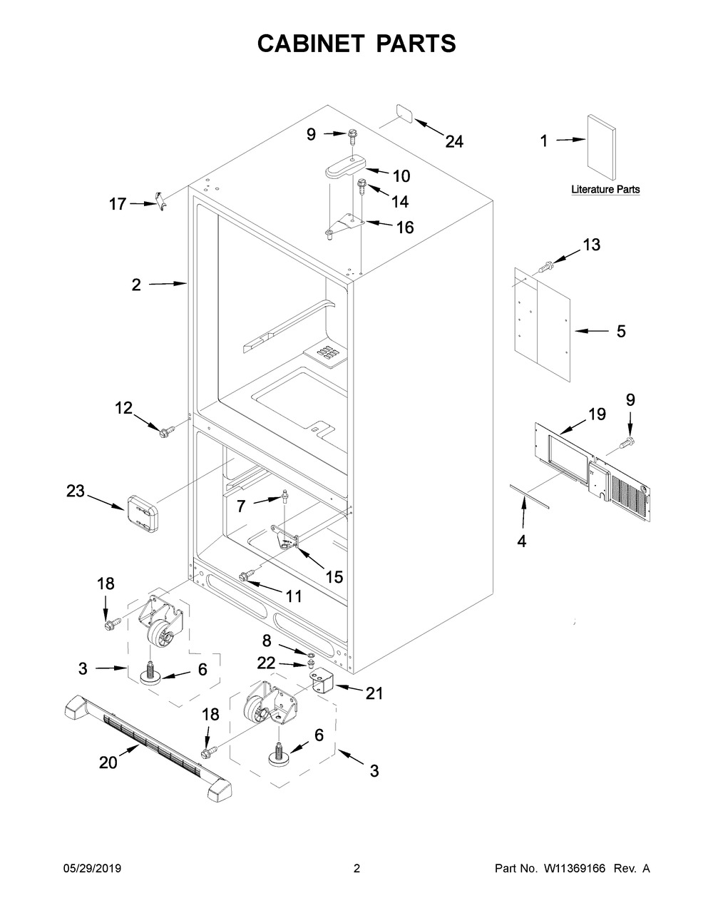 Cabinet Parts Diagram and Parts List for IX3HHGXSS001  Whirlpool Refrigerator