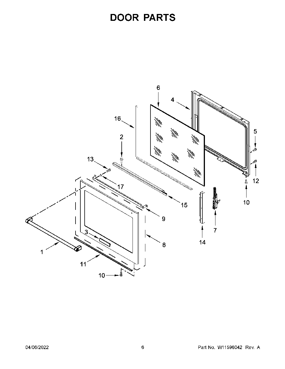 Door Parts Diagram and Parts List for YKSEG700ESS6  KitchenAid Range