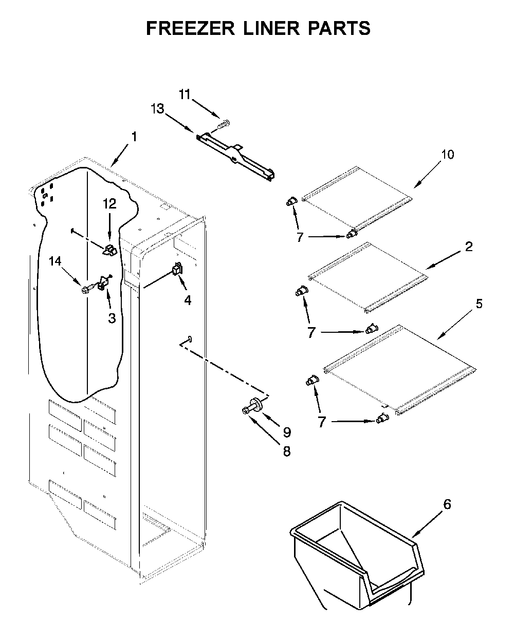 Freezer liner parts Diagram and Parts List for 10651113710  Kenmore Refrigerator